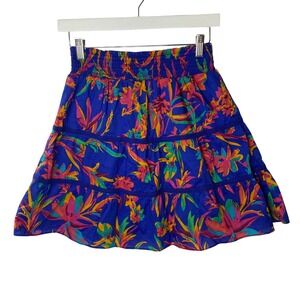 J.Crew Re-Imagined Floral Smocked Tiered Mini Skirt Blue Cotton XS RN77388